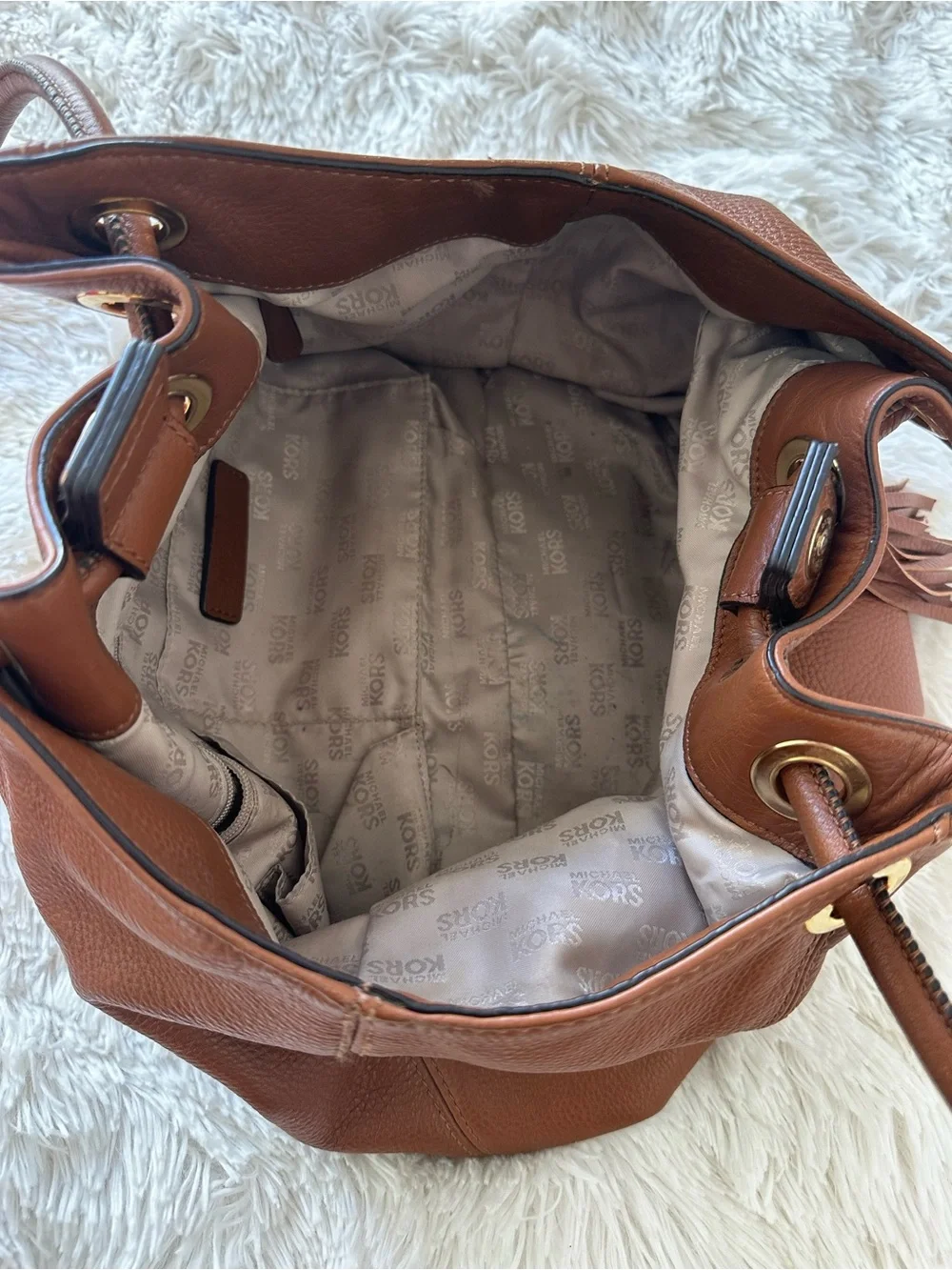 Michael Kors Astor Brown Pebbled Leather Shoulder Tote Bag - Picture 11 of 11